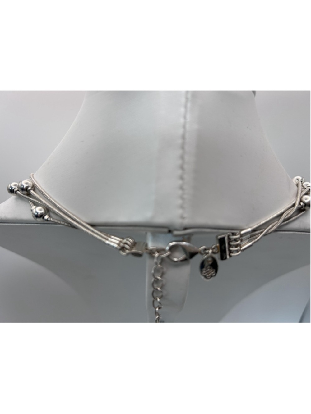 Necklace Silver Tone Layered Beaded Multi Strand Collar Lobster Clasp Statement - Picture 2 of 5
